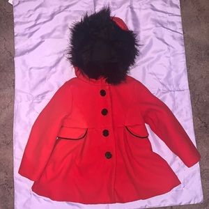 2T thick red button up winter hooded jacket